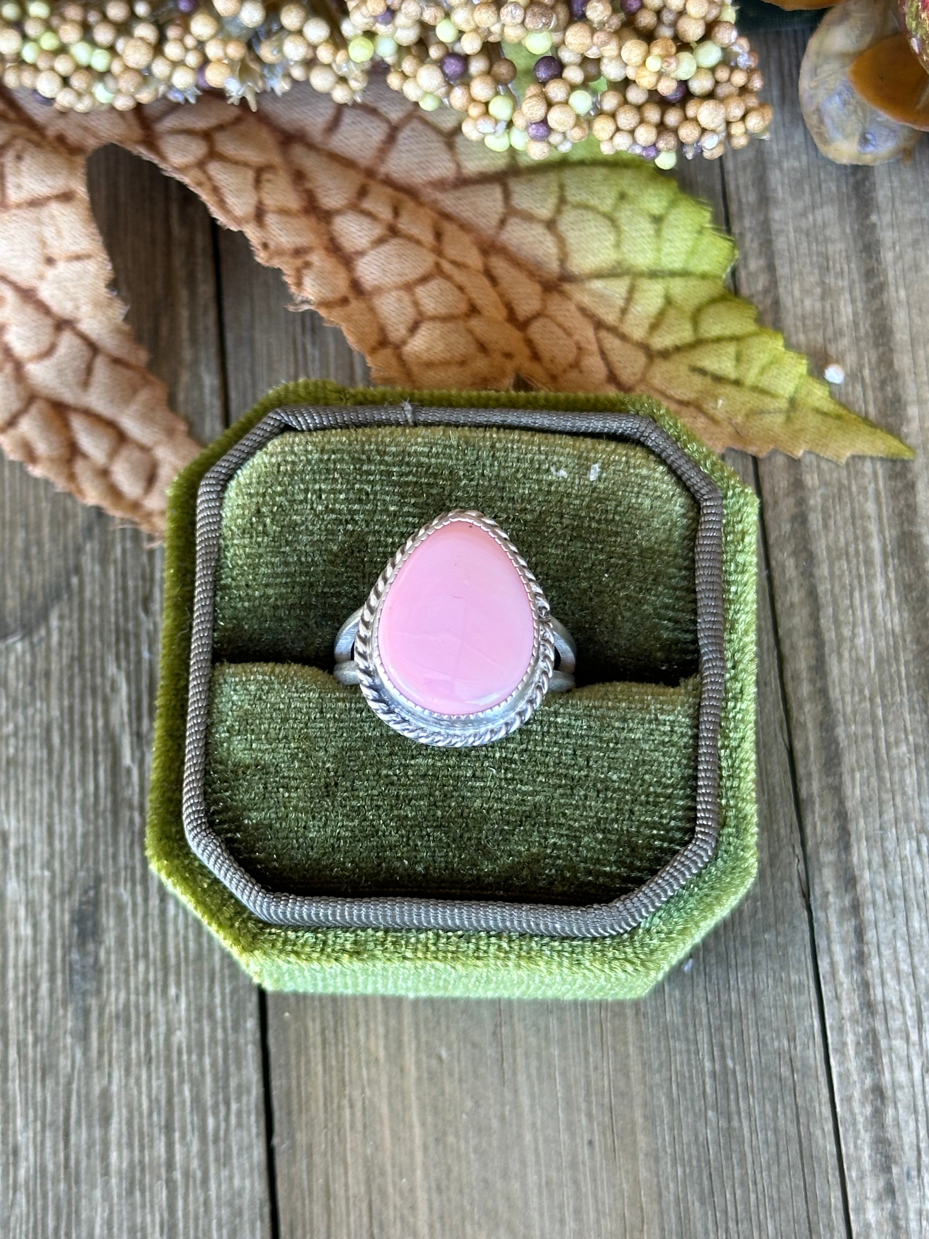 Navajo Made Pink Conch & Sterling Silver Ring