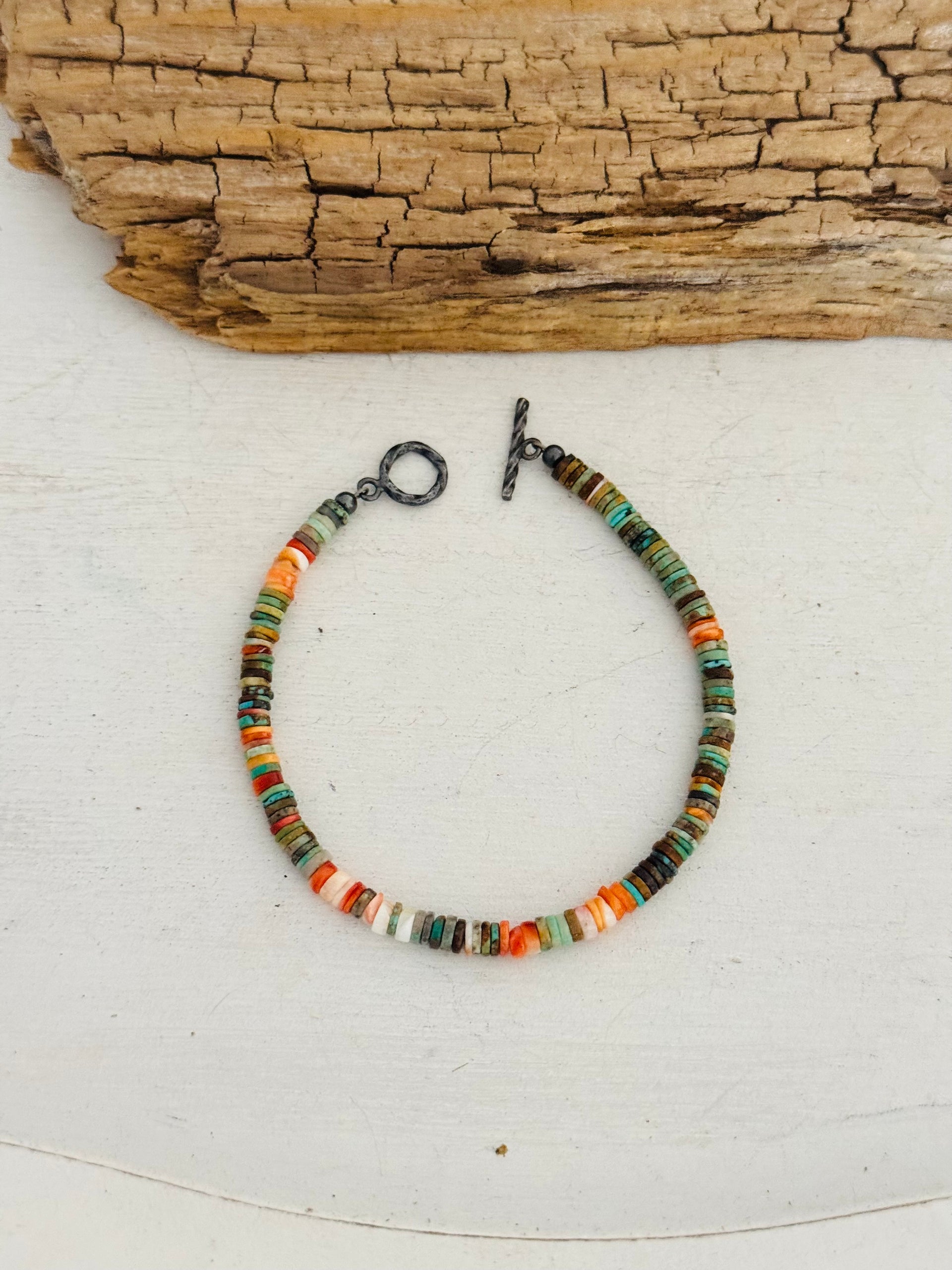 Navajo Strung Multi Stone & Sterling Silver Pearl Beaded Bracelet