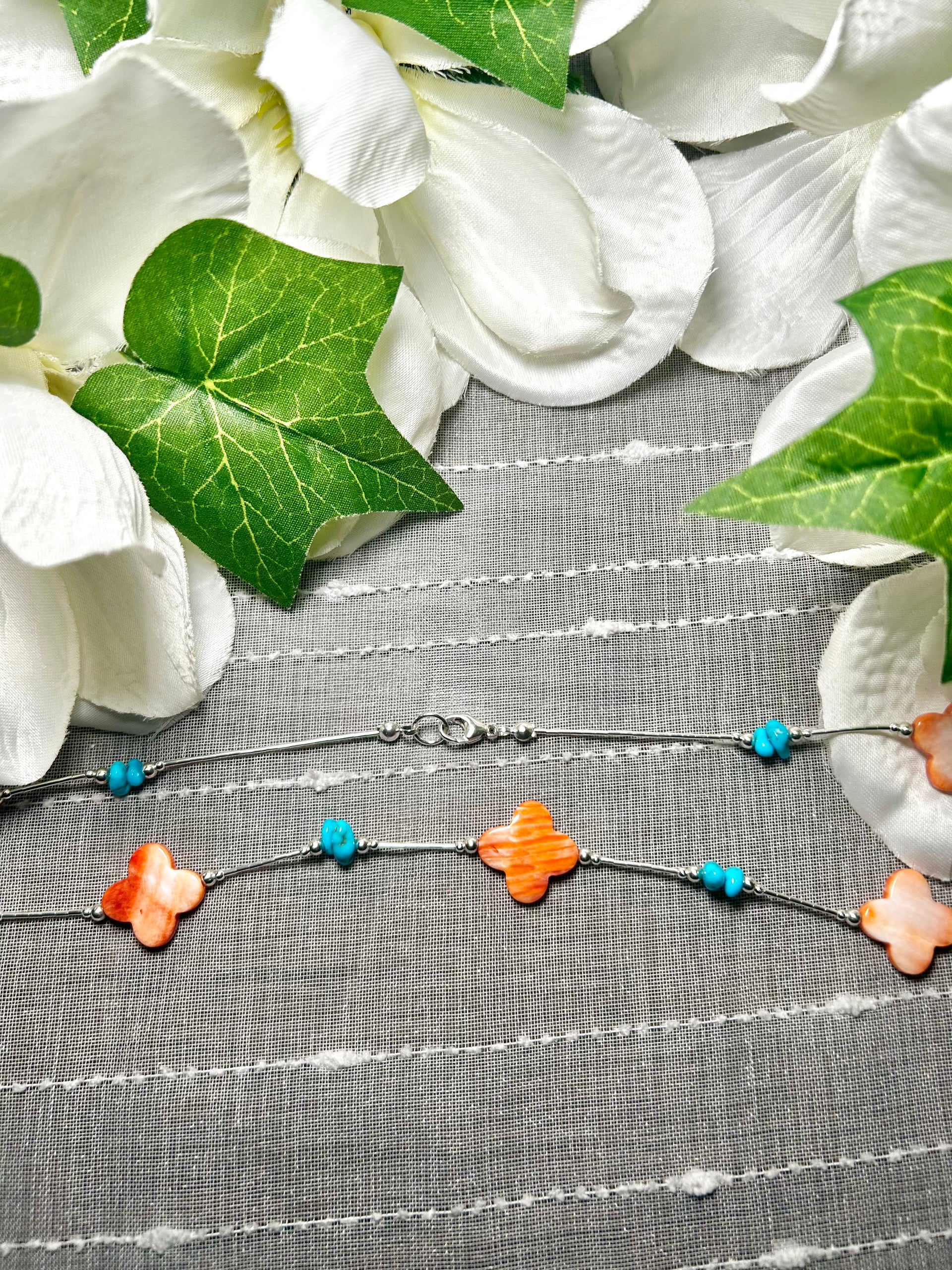 Navajo Made Strung Multi Stone & Sterling Silver Necklace