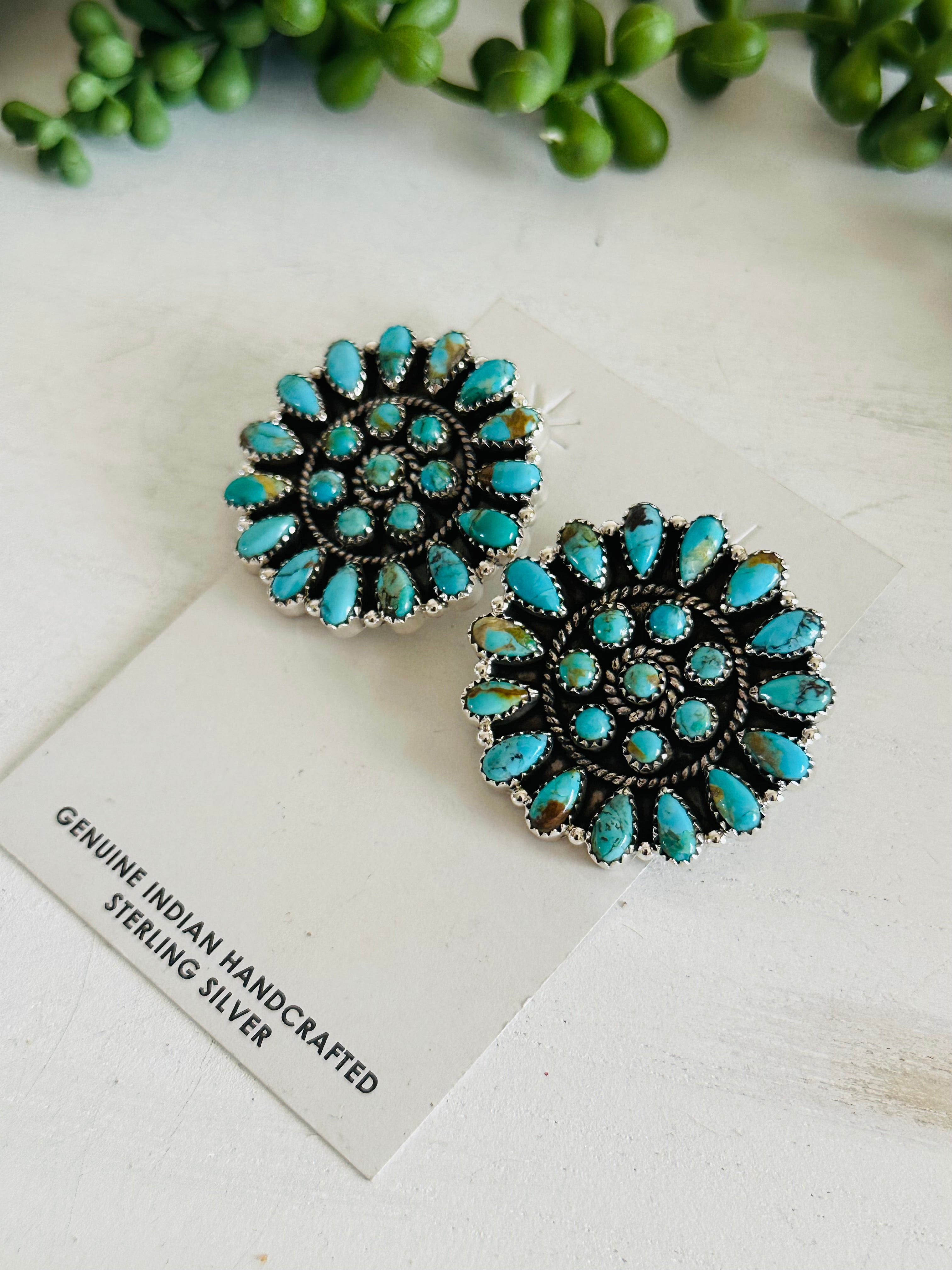 Southwest Handmade Kingman Turquoise & Sterling Silver Post Earrings