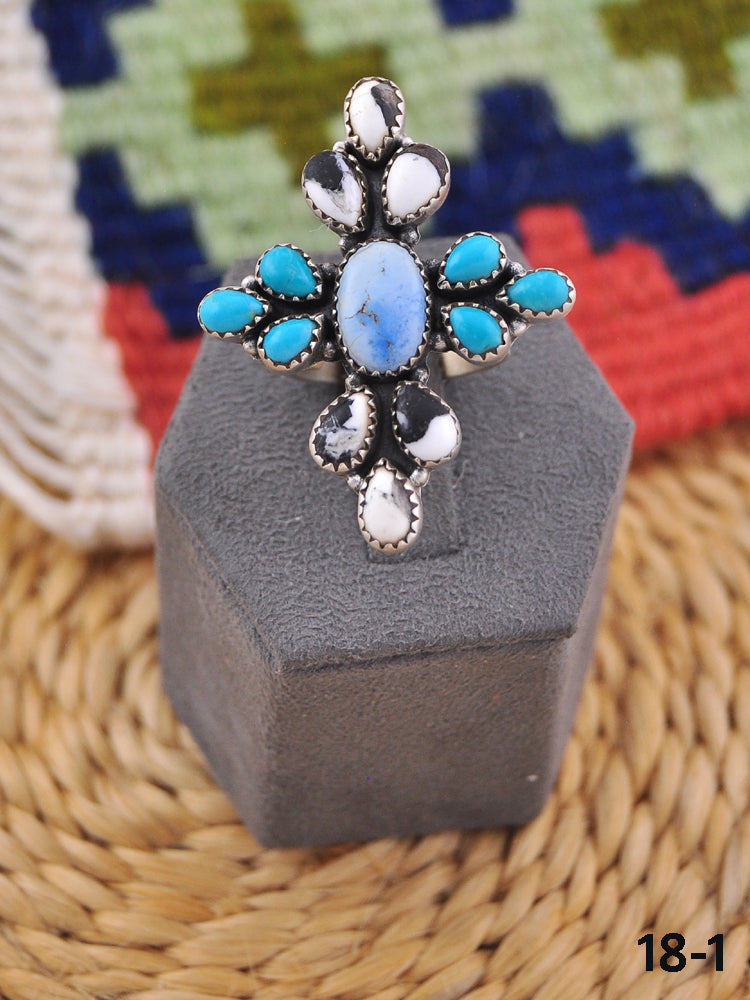 Southwest Handmade Multi Stone & Sterling Silver Adjustable Ring