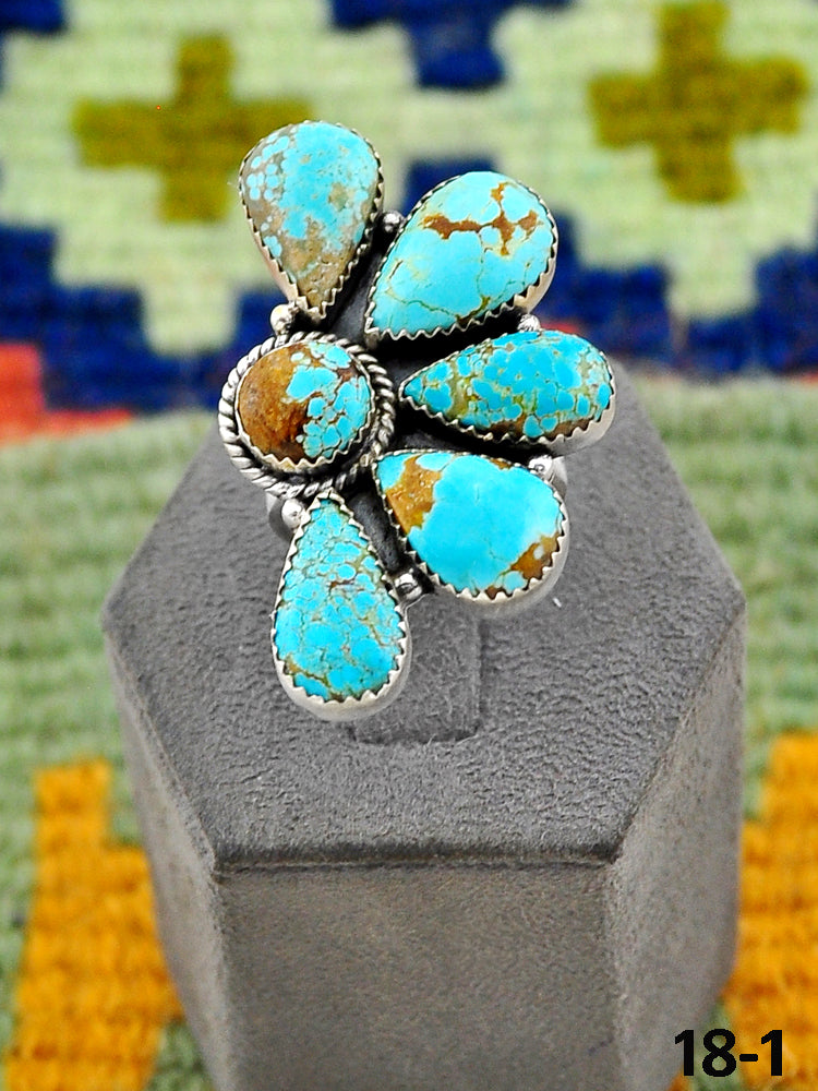 Southwest Handmade #8 Turquoise & Sterling Silver Adjustable Ring