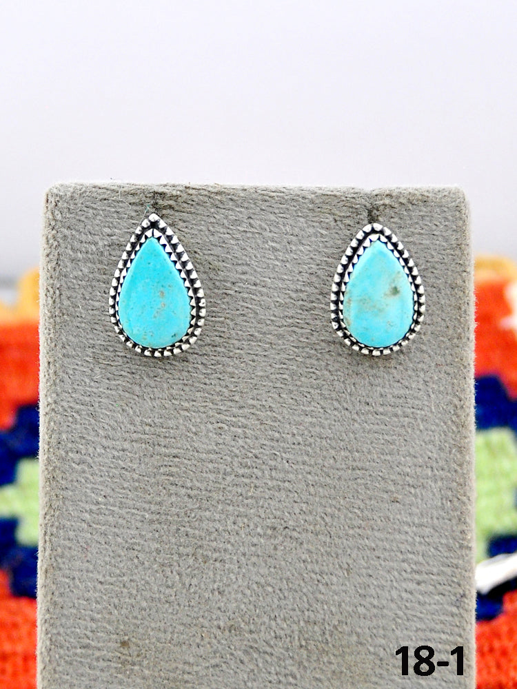 Southwest Made No.8 Turquoise & Sterling Silver Studs Earrings