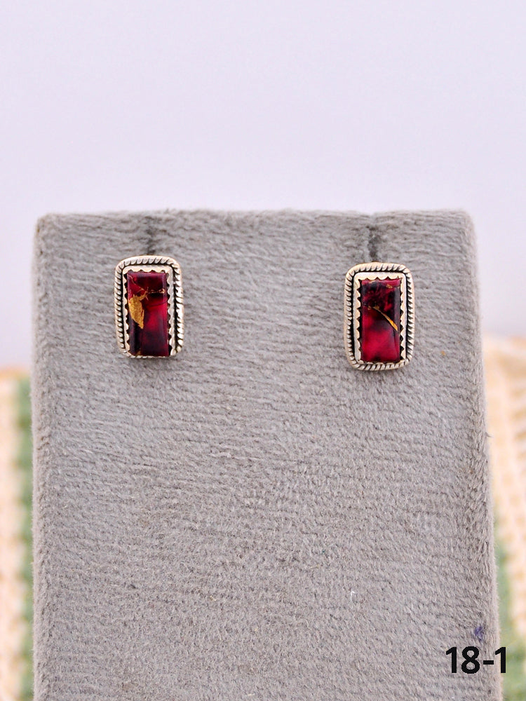 Southwest Made Rose Dahlia & Sterling Silver Post Earrings