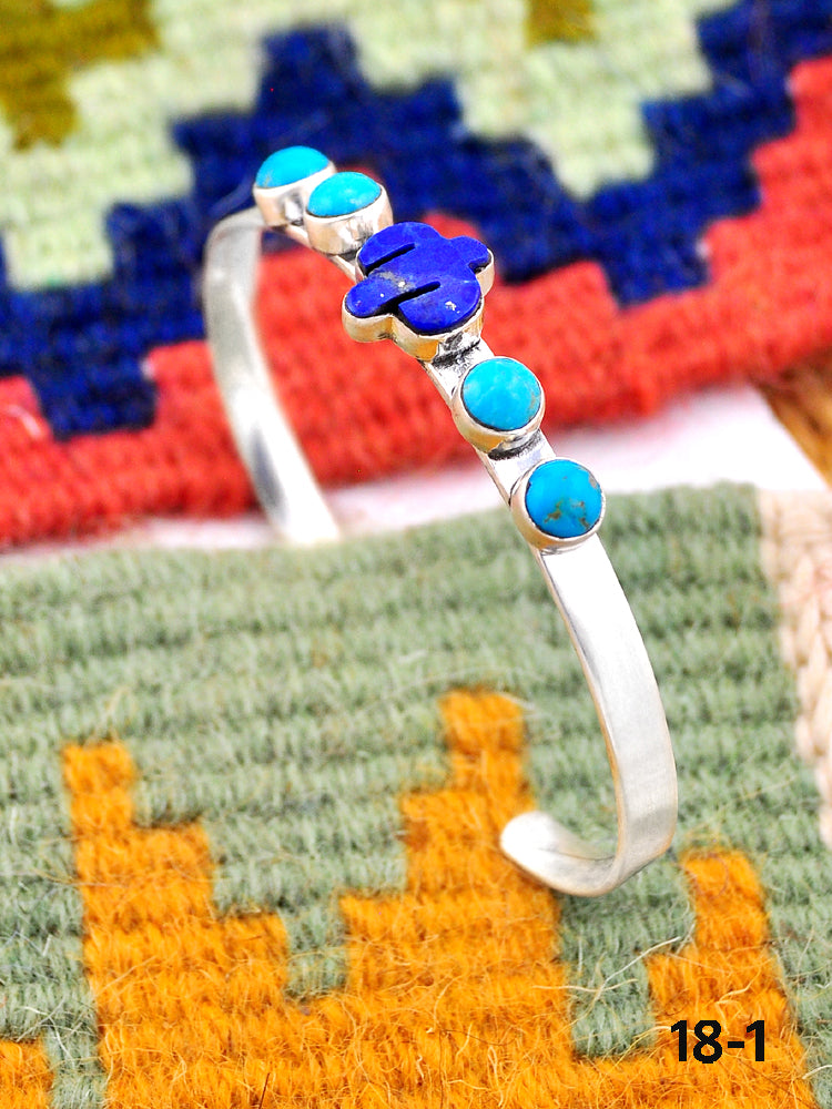 Southwest Handmade Kingman turquoise with lapis luzuli & Sterling Silver Cuff Bracelet