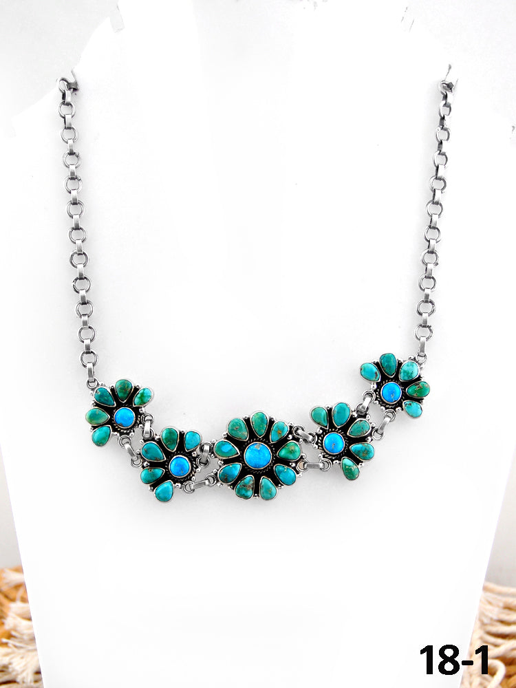 Southwest Handmade Emerald Valley with White Water Turquoise & Sterling Silver Necklace