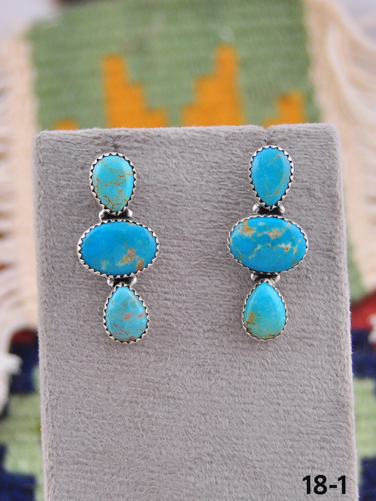 Southwest Made Kingman Turquoise & Sterling Silver Post Earrings