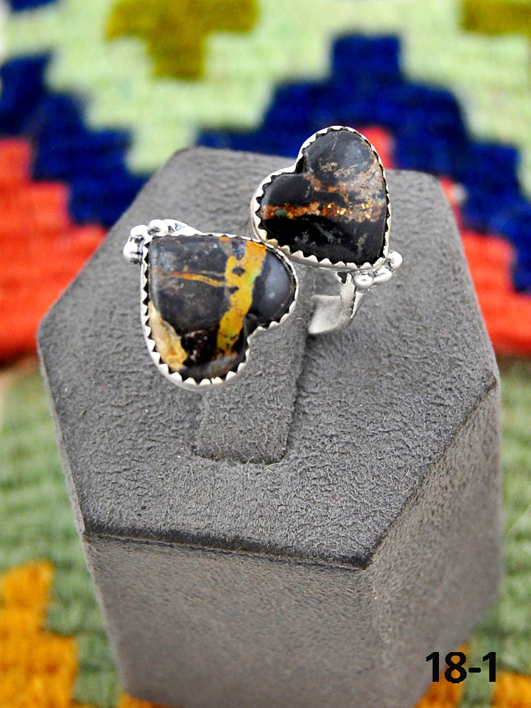 Southwest Handmade Black Jack Turquoise & Sterling Silver Adjustable Ring
