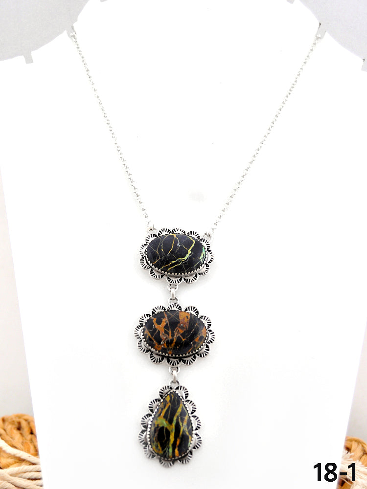 Southwest Made Black Jack Turquoise & Sterling Silver Necklace