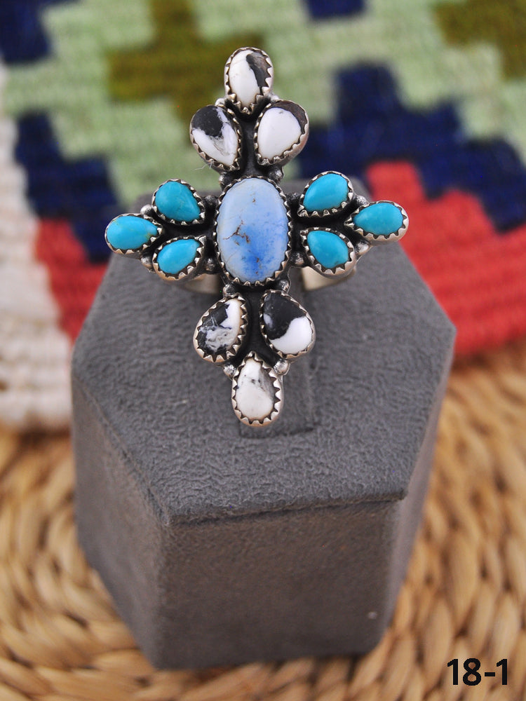 Southwest Handmade Multi Stone & Sterling Silver Adjustable Ring