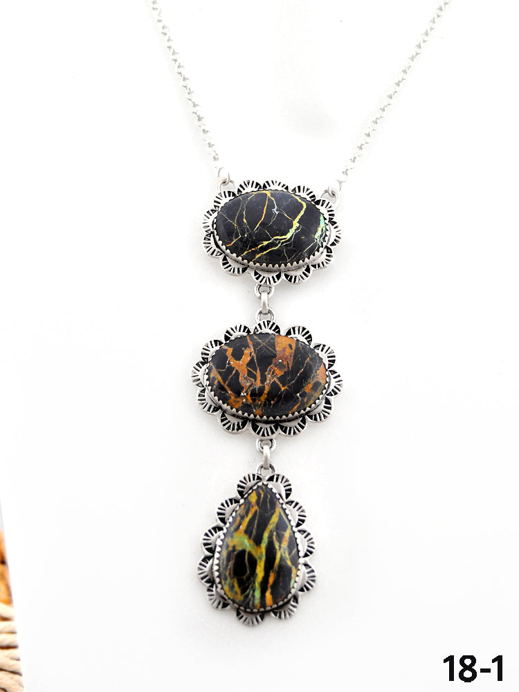 Southwest Made Black Jack Turquoise & Sterling Silver Necklace