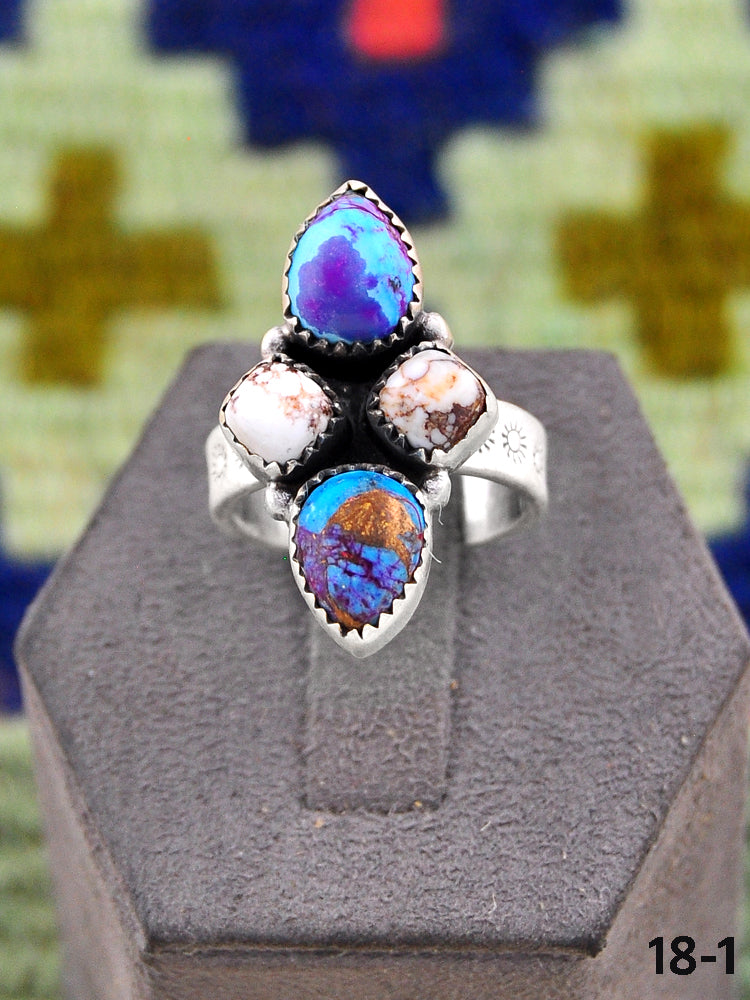 Southwest Handmade Purple Dahlia with Wild Horse Magnesite & Sterling Silver Adjustable Ring