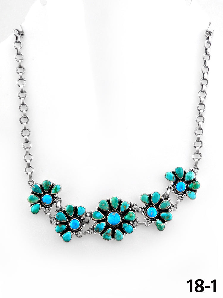 Southwest Handmade Emerald Valley with White Water Turquoise & Sterling Silver Necklace