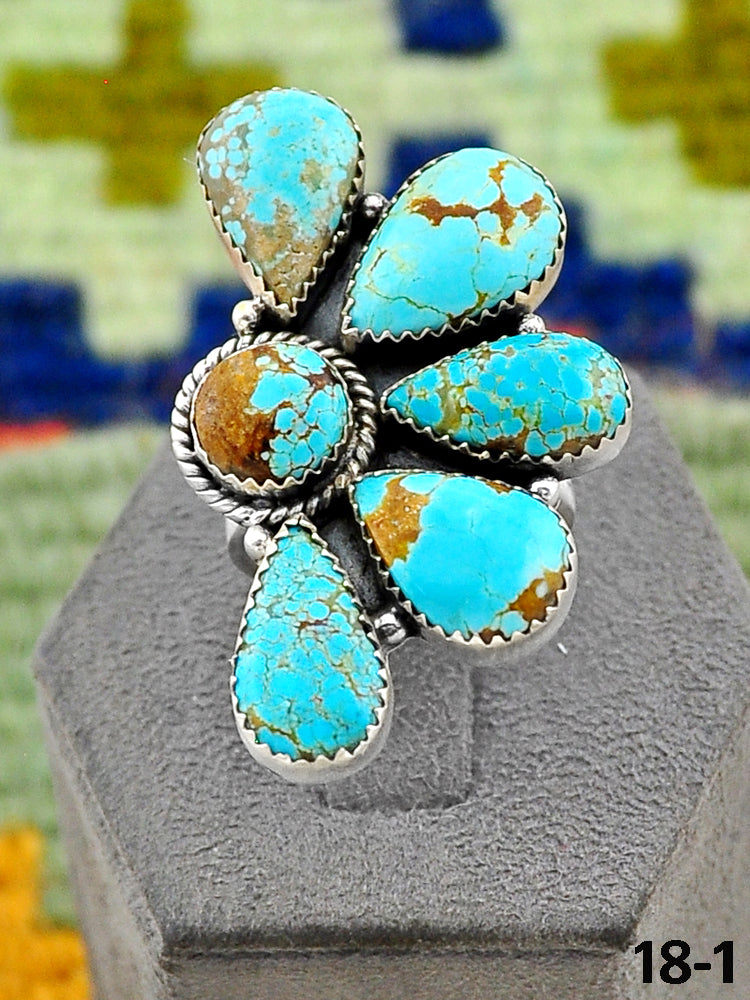 Southwest Handmade #8 Turquoise & Sterling Silver Adjustable Ring