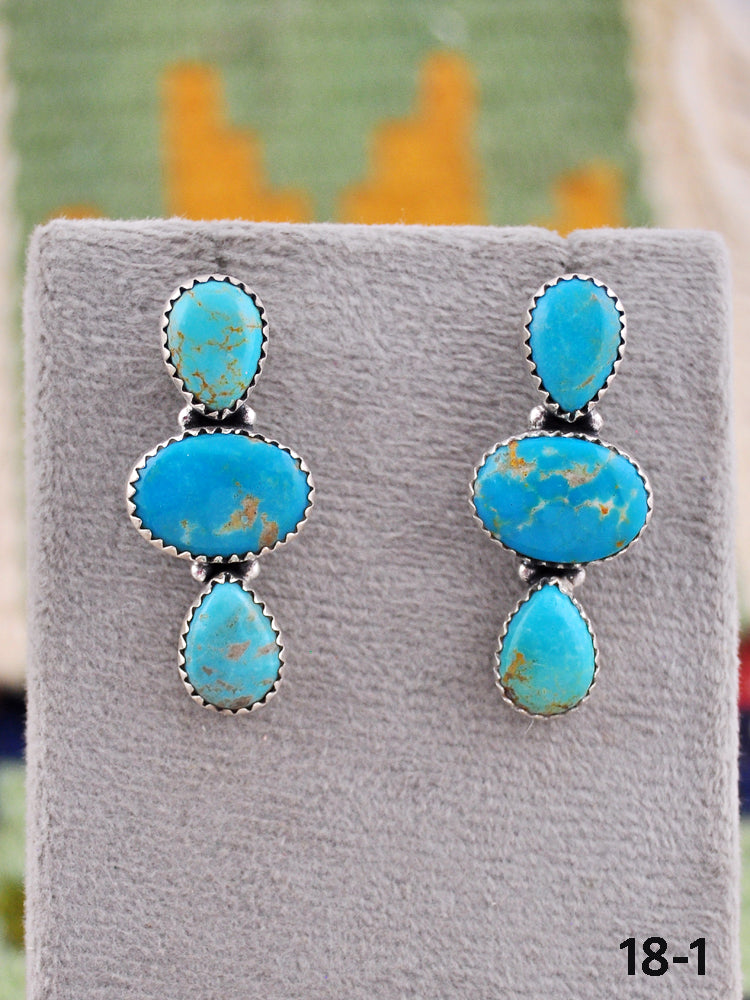 Southwest Made Kingman Turquoise & Sterling Silver Post Earrings