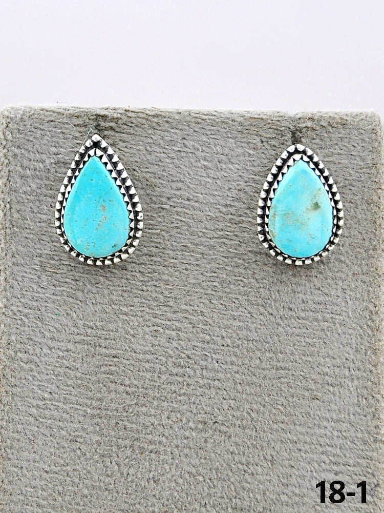 Southwest Made No.8 Turquoise & Sterling Silver Studs Earrings