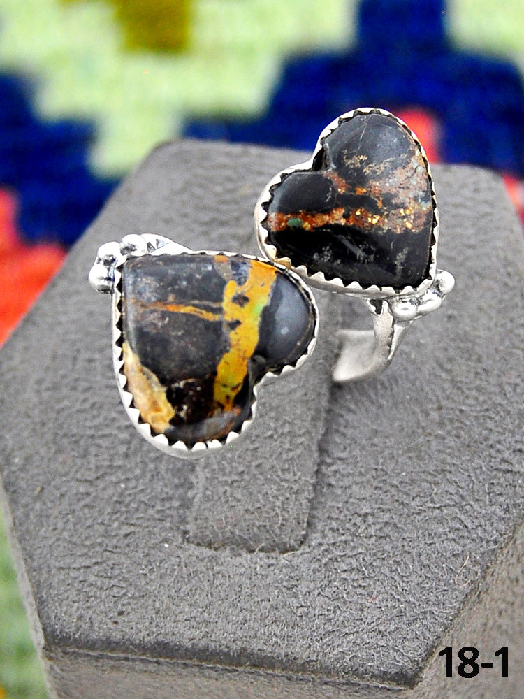 Southwest Handmade Black Jack Turquoise & Sterling Silver Adjustable Ring