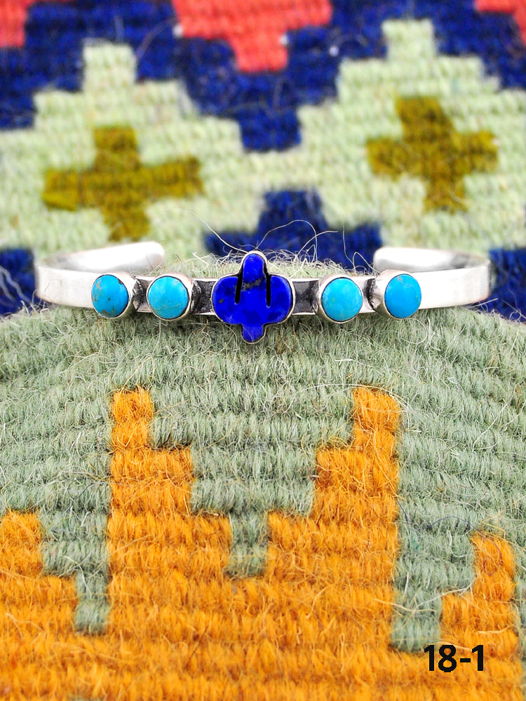 Southwest Handmade Kingman turquoise with lapis luzuli & Sterling Silver Cuff Bracelet