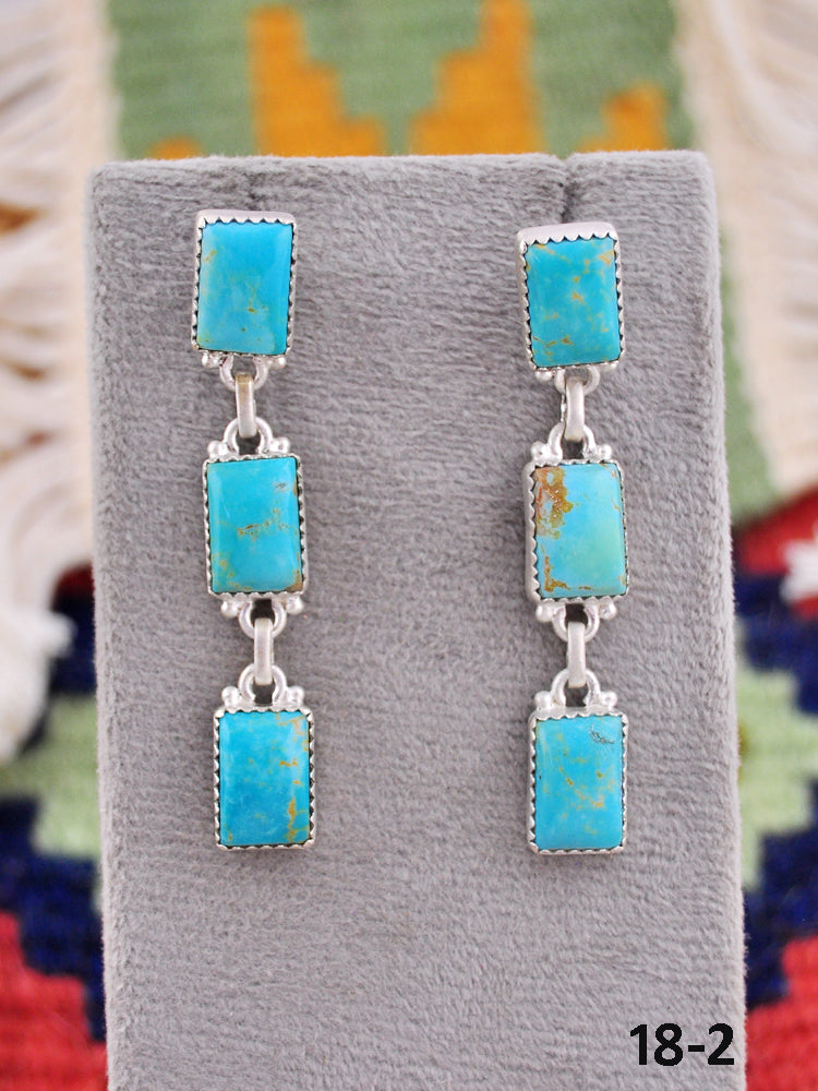 Southwest Made Kingman Turquoise & Sterling Silver Post Dangle Earrings