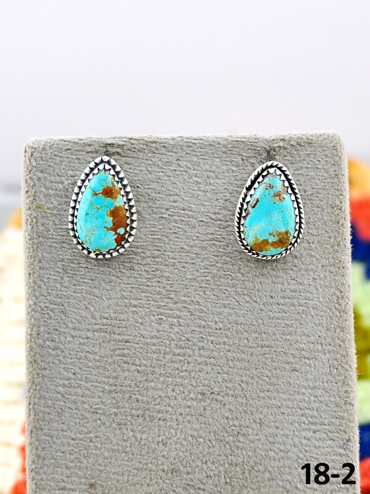 Southwest Made No.8 Turquoise & Sterling Silver Studs Earrings