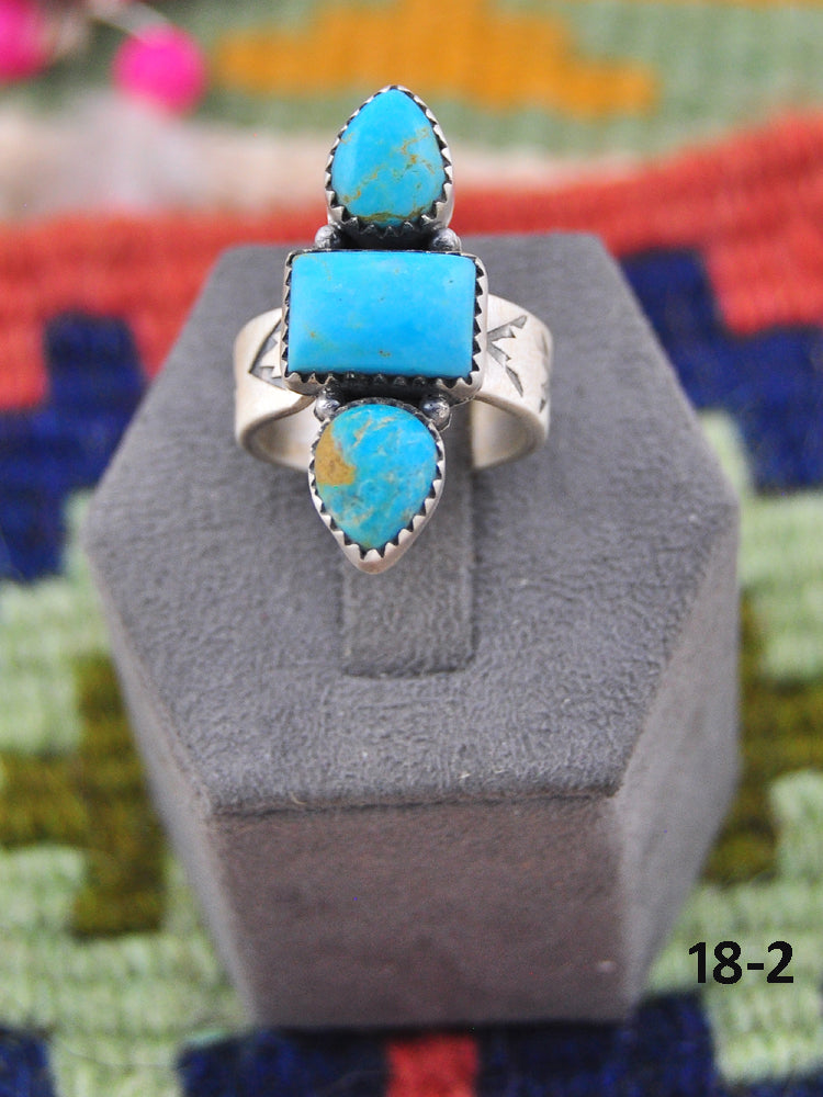 Southwest Made Kingman Turquoise & Sterling Silver Adjustable Ring