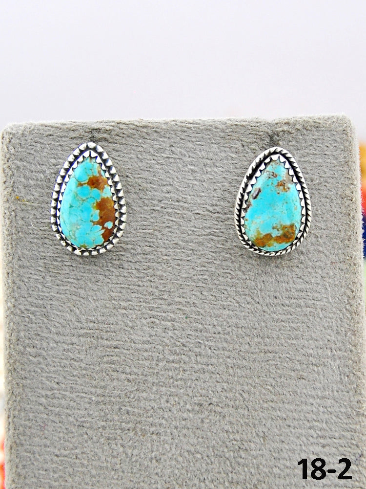 Southwest Made No.8 Turquoise & Sterling Silver Studs Earrings
