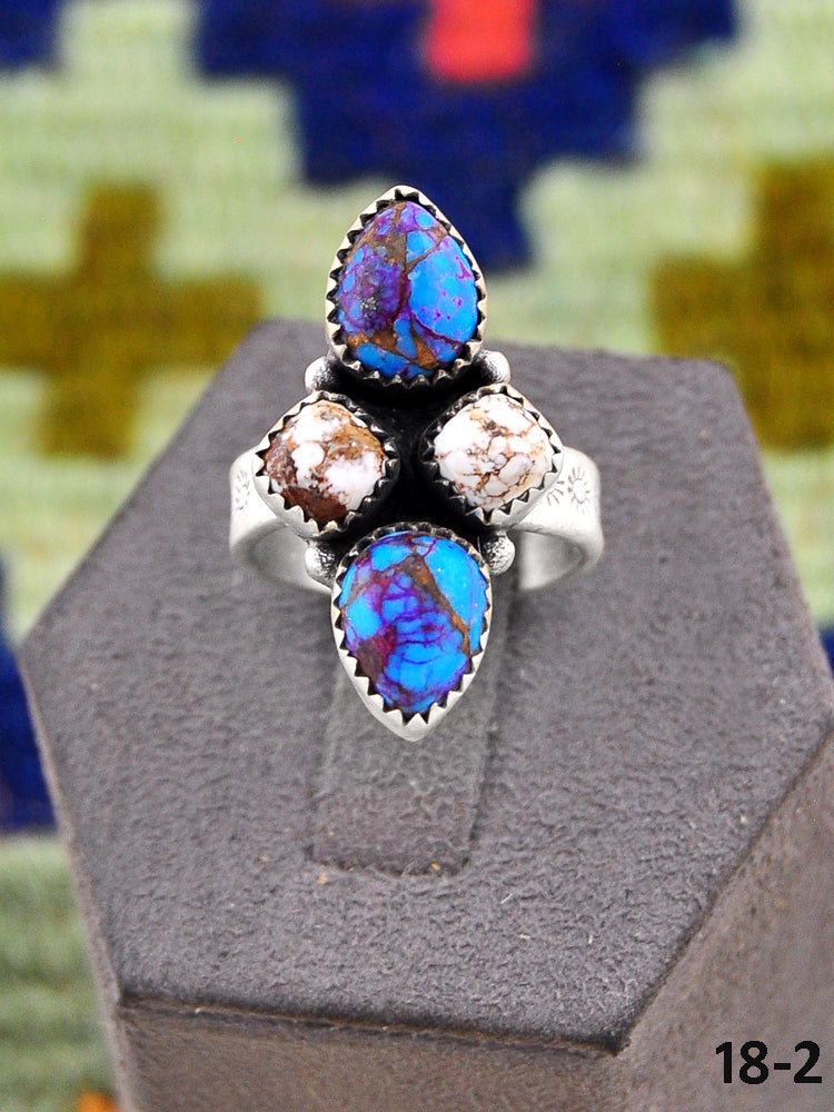 Southwest Handmade Purple Dahlia with Wild Horse Magnesite & Sterling Silver Adjustable Ring