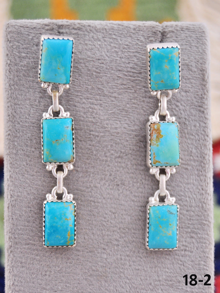 Southwest Made Kingman Turquoise & Sterling Silver Post Dangle Earrings