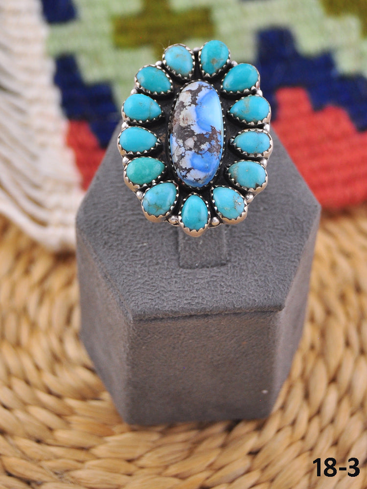 Southwest Handmade Multi Stone & Sterling Silver Adjustable Cluster Ring