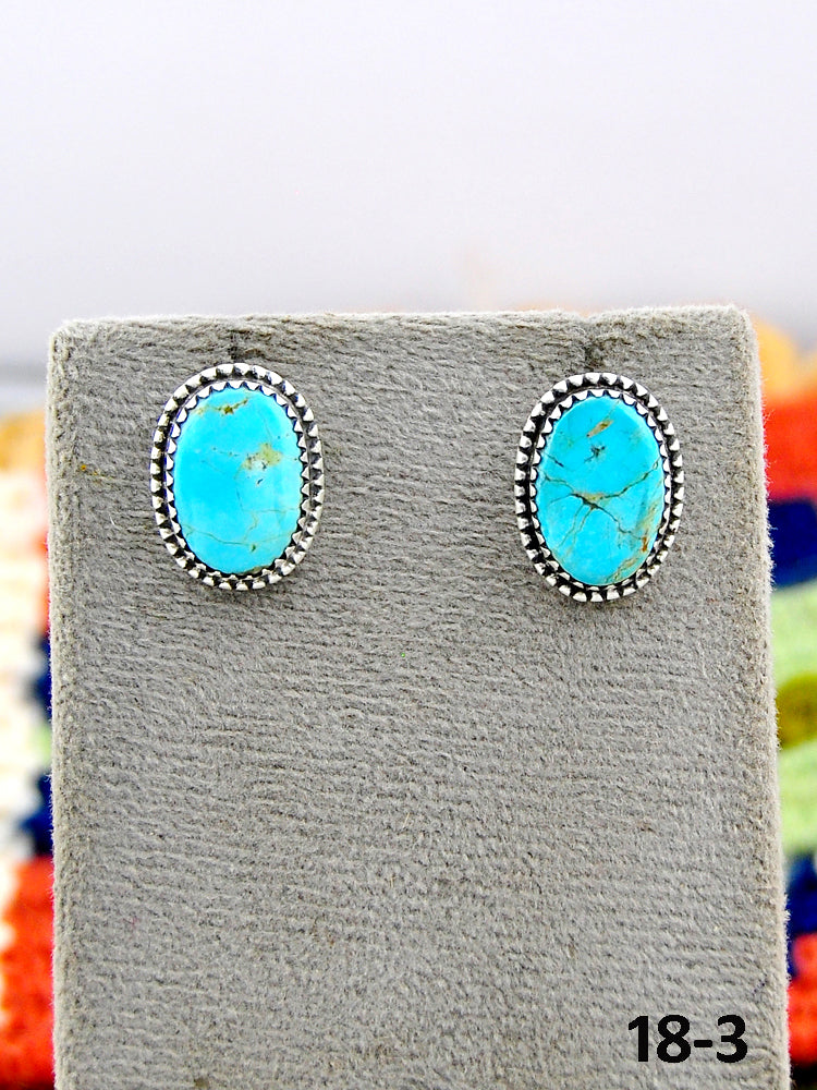 Southwest Made No.8 Turquoise & Sterling Silver Studs Earrings