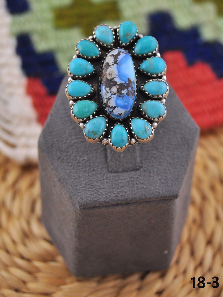 Southwest Handmade Multi Stone & Sterling Silver Adjustable Cluster Ring