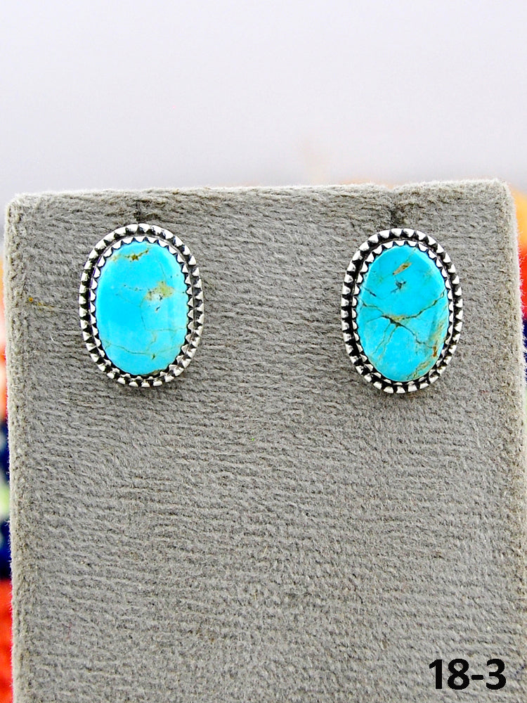Southwest Made No.8 Turquoise & Sterling Silver Studs Earrings