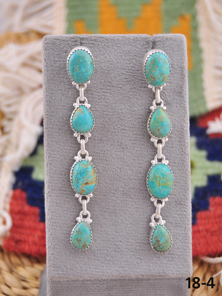 Southwest Made Kingman Turquoise & Sterling Silver Post Dangle Earrings