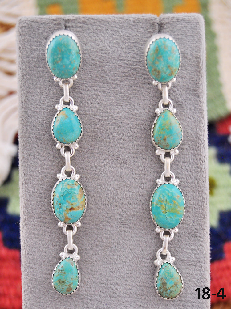 Southwest Made Kingman Turquoise & Sterling Silver Post Dangle Earrings
