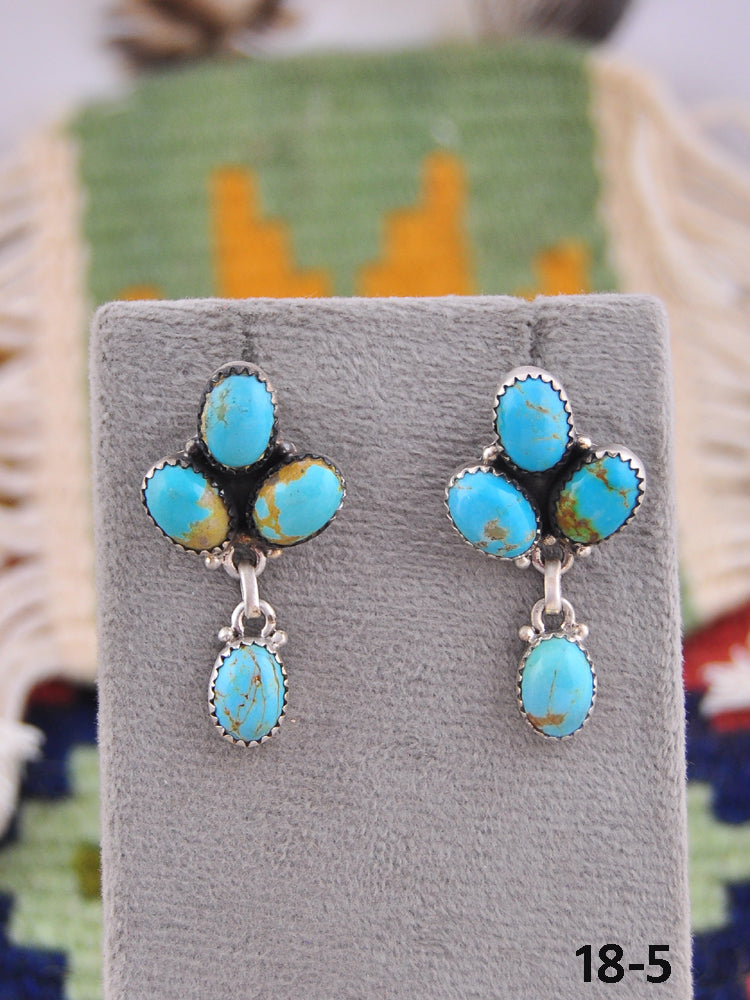 Southwest Made Kingman Turquoise & Sterling Silver Post Dangle Earrings