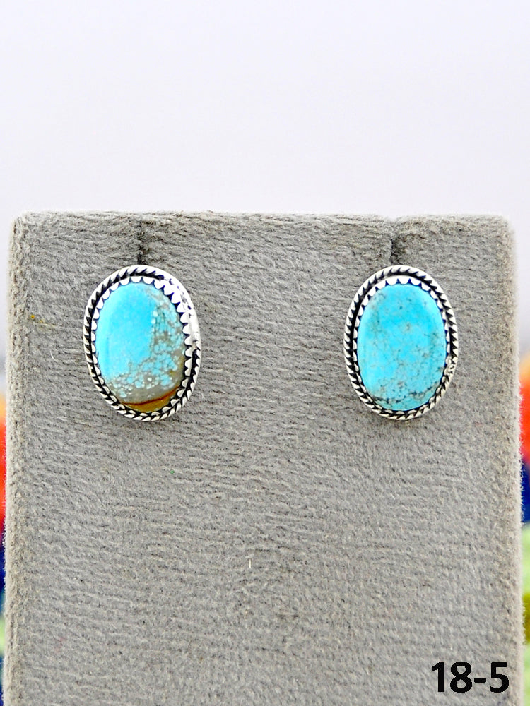 Southwest Made No.8 Turquoise & Sterling Silver Studs Earrings