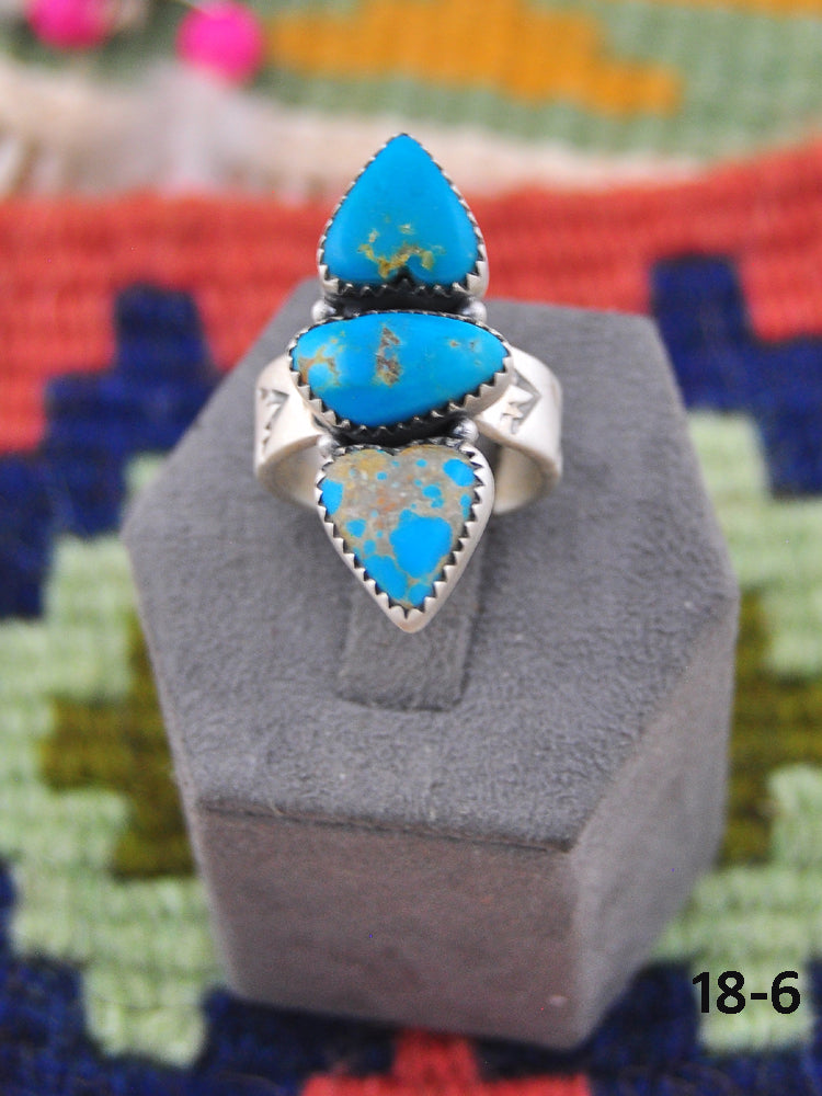 Southwest Made Kingman Turquoise & Sterling Silver Adjustable Ring