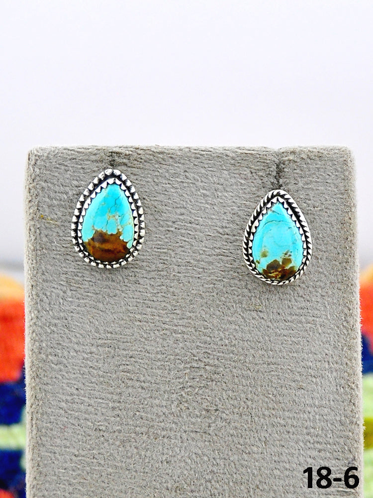 Southwest Made No.8 Turquoise & Sterling Silver Studs Earrings
