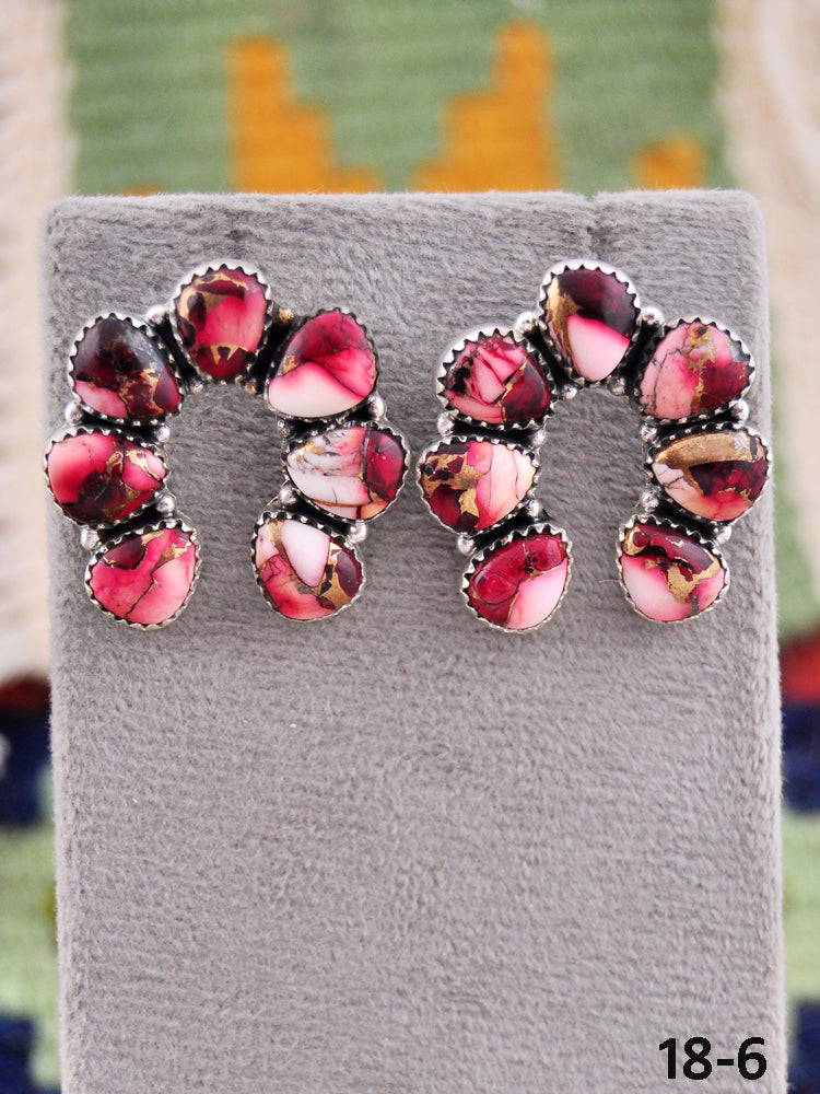 Southwest Made Rose Dahlia & Sterling Silver Post Earrings