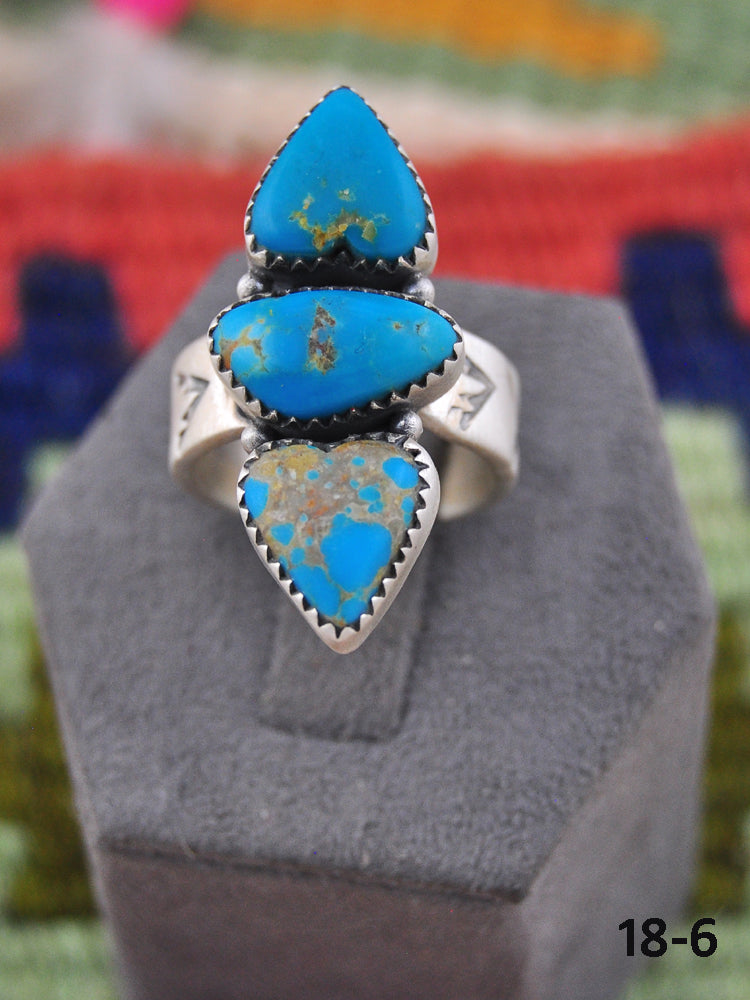 Southwest Made Kingman Turquoise & Sterling Silver Adjustable Ring