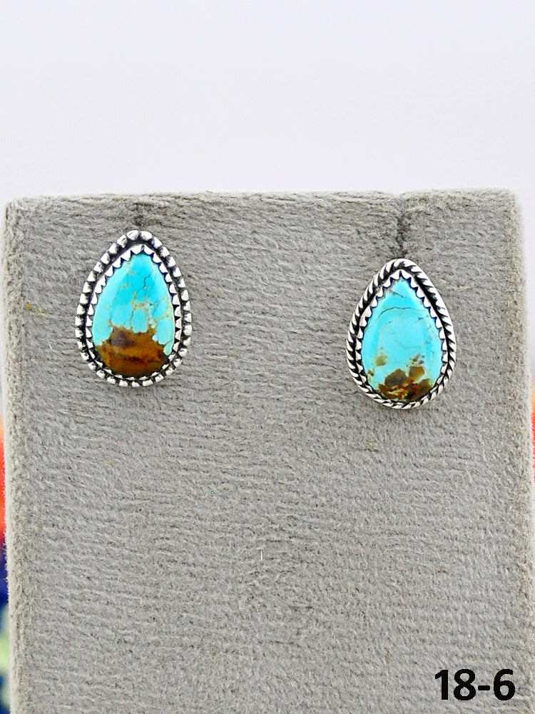 Southwest Made No.8 Turquoise & Sterling Silver Studs Earrings