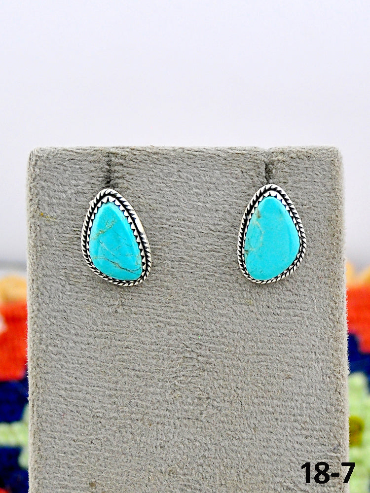 Southwest Made No.8 Turquoise & Sterling Silver Studs Earrings