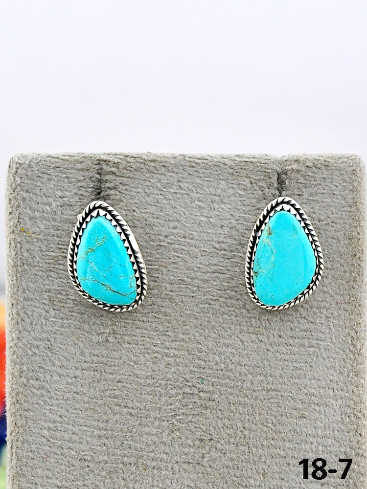 Southwest Made No.8 Turquoise & Sterling Silver Studs Earrings