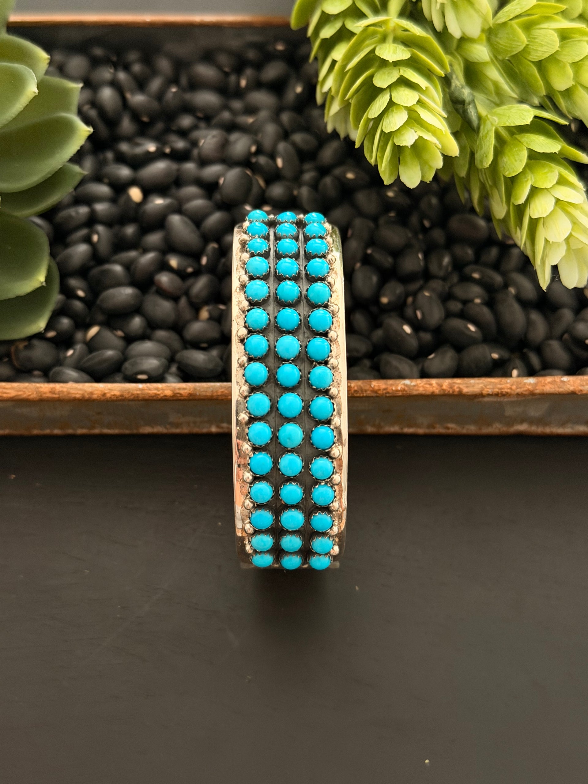 Paul Livingston Sleeping Beauty Turquoise Sterling Silver Cluster Cuff Bracelet
