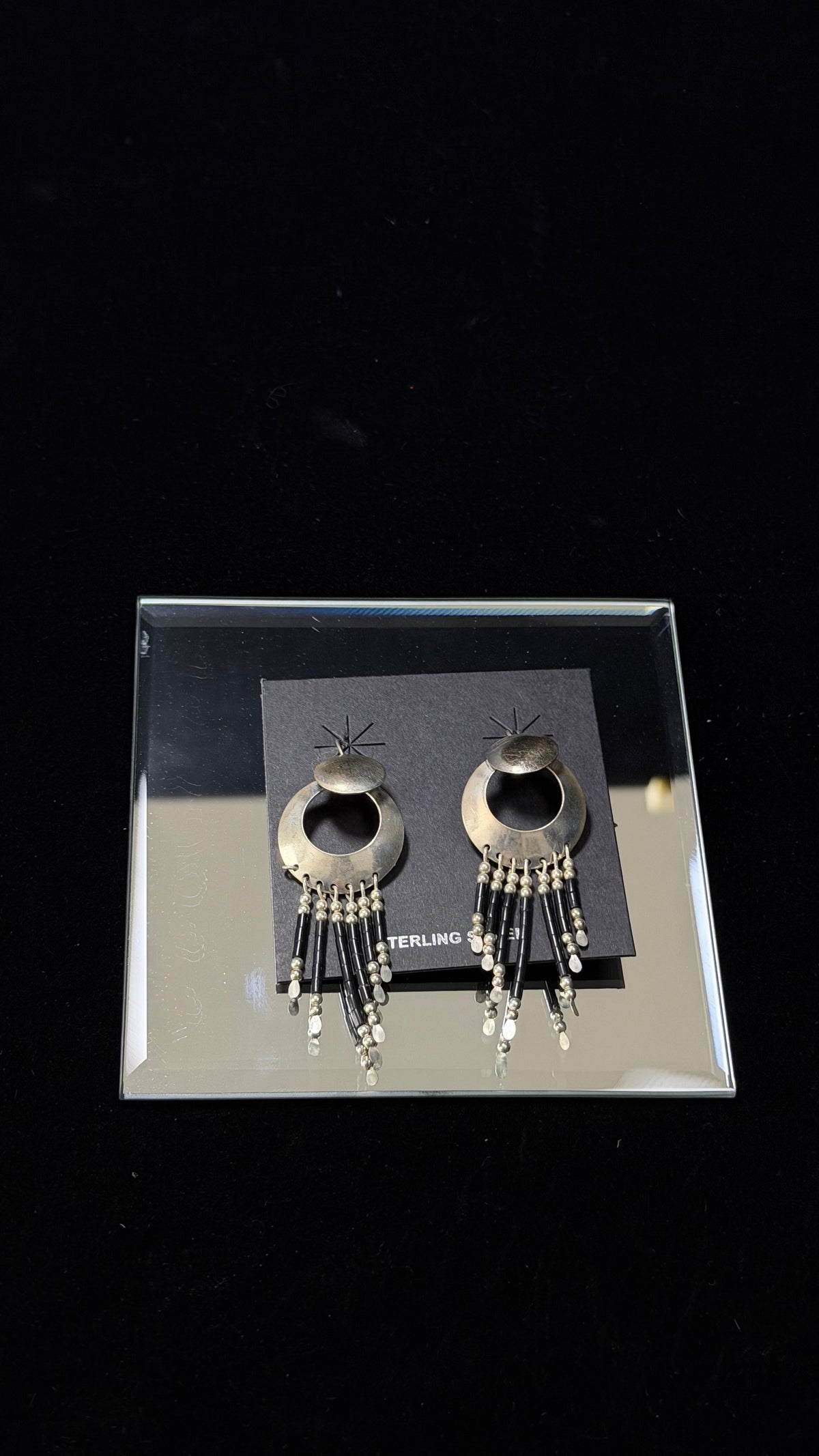 Navajo Made Sterling Silver Dangle Beaded Earrings