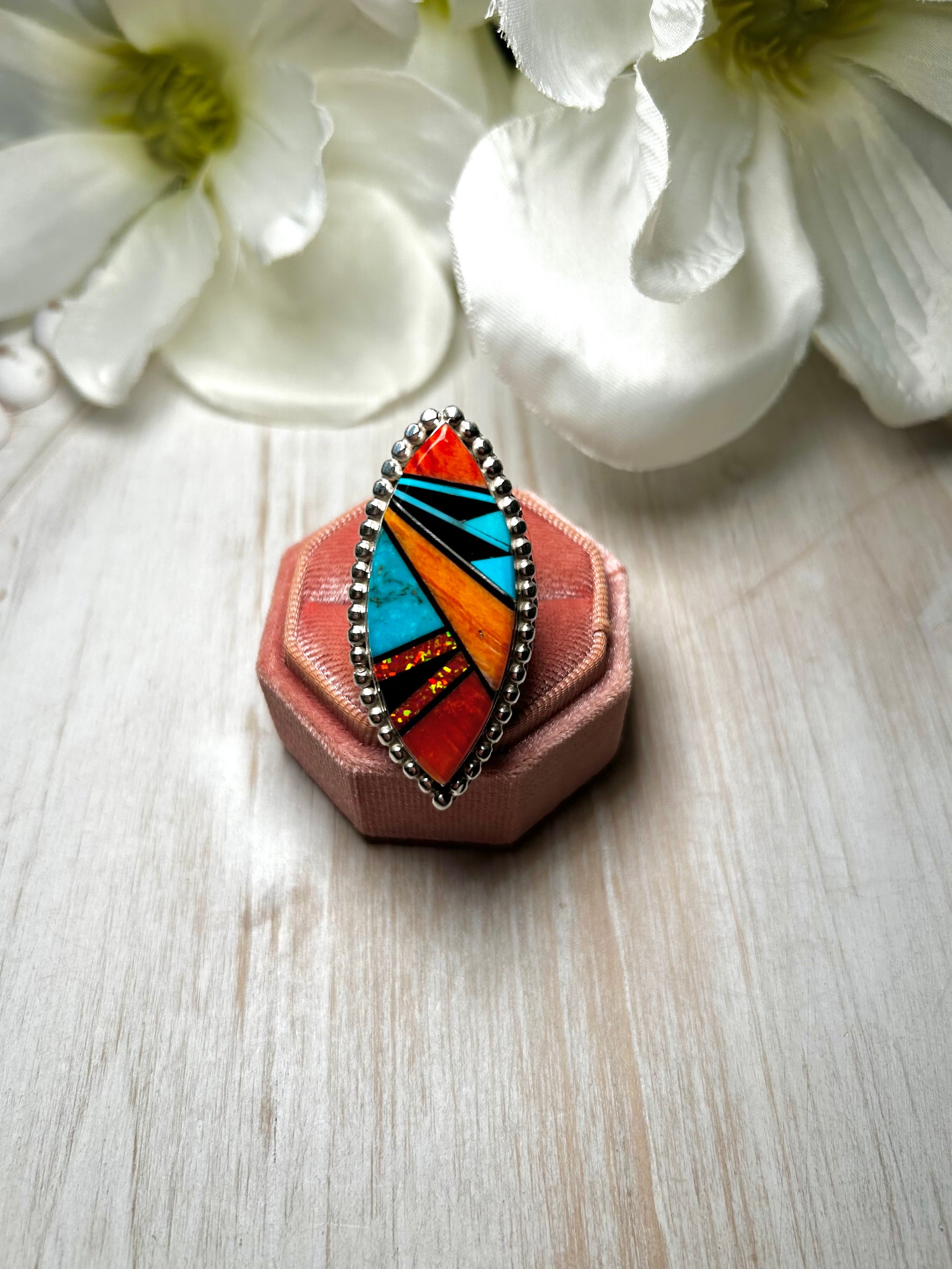 Navajo Made Multi Stone & Sterling Silver Ring Size 9.5