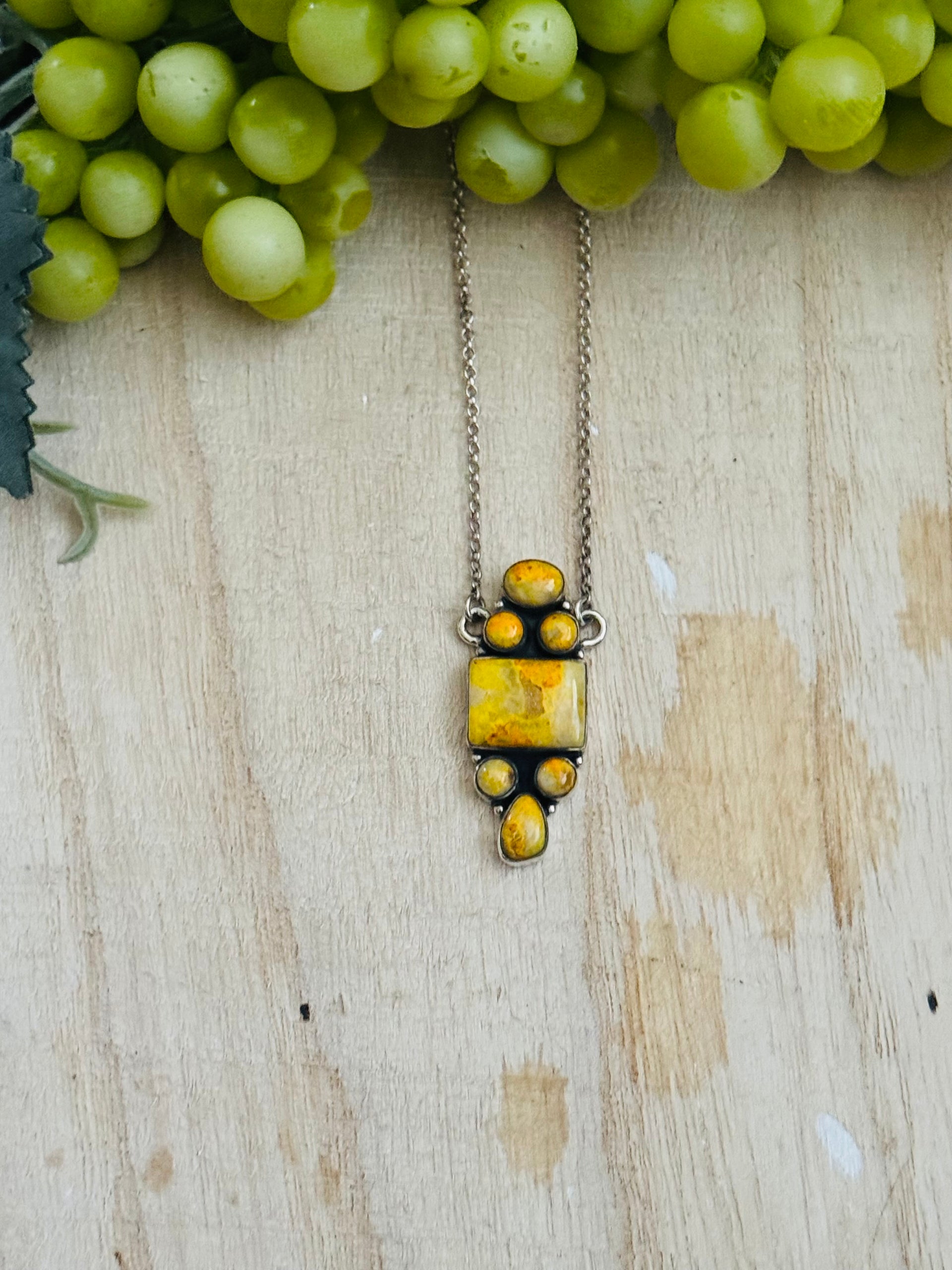 Southwest Made Bb Agate & Sterling Silver Cluster Necklace