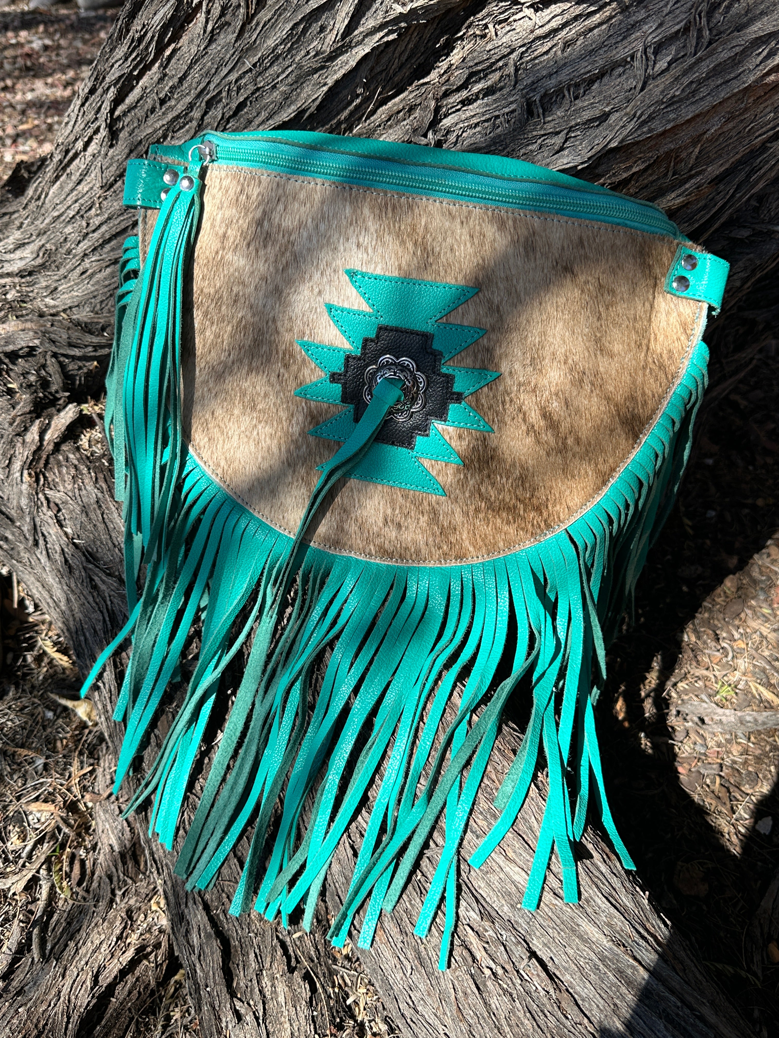 Genuine Tooled Leather & Cowhide Fringe Purse