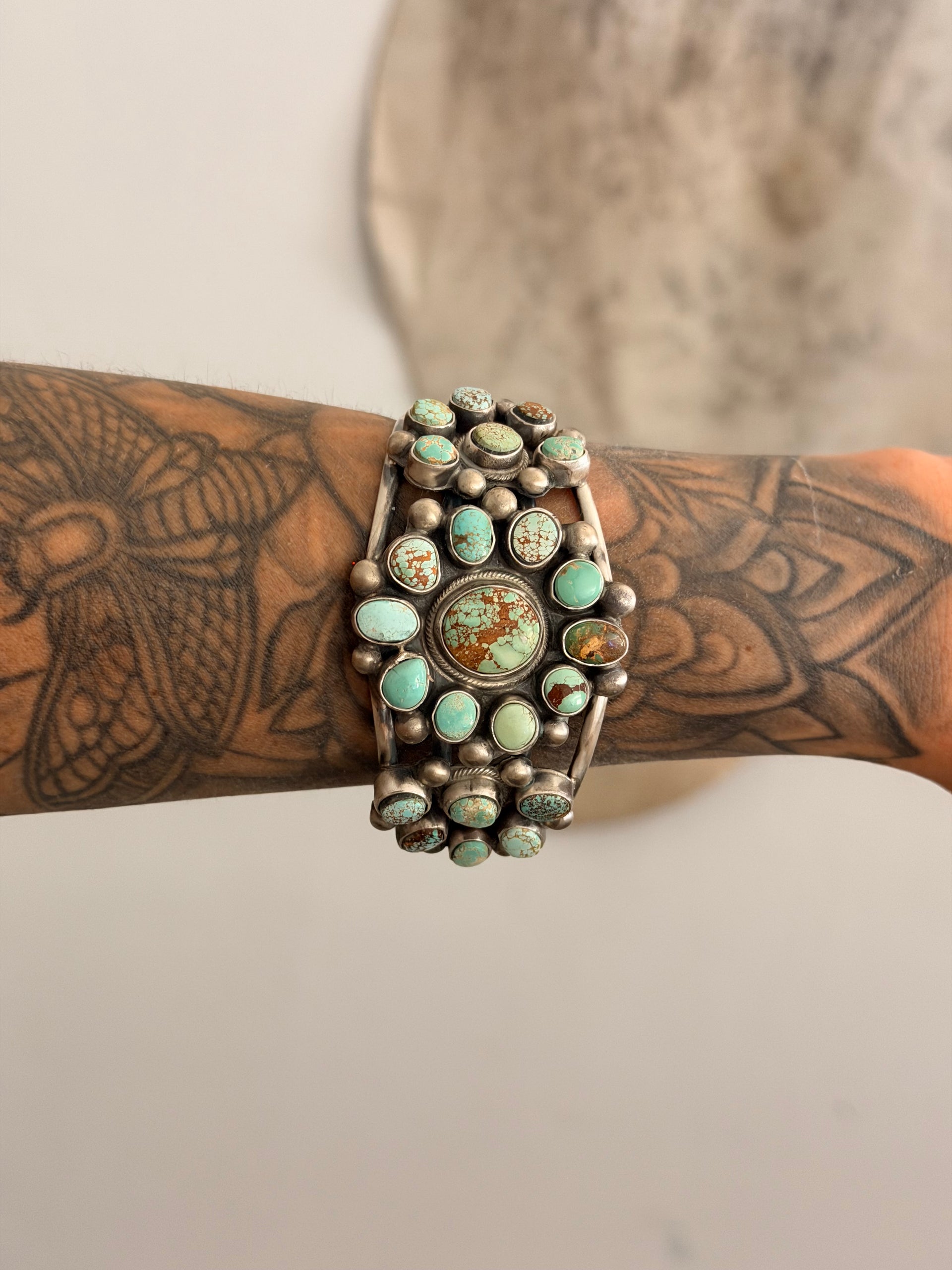 Kathleen Livingston Royston Turquoise & Sterling Silver Cluster Cuff Bracelet