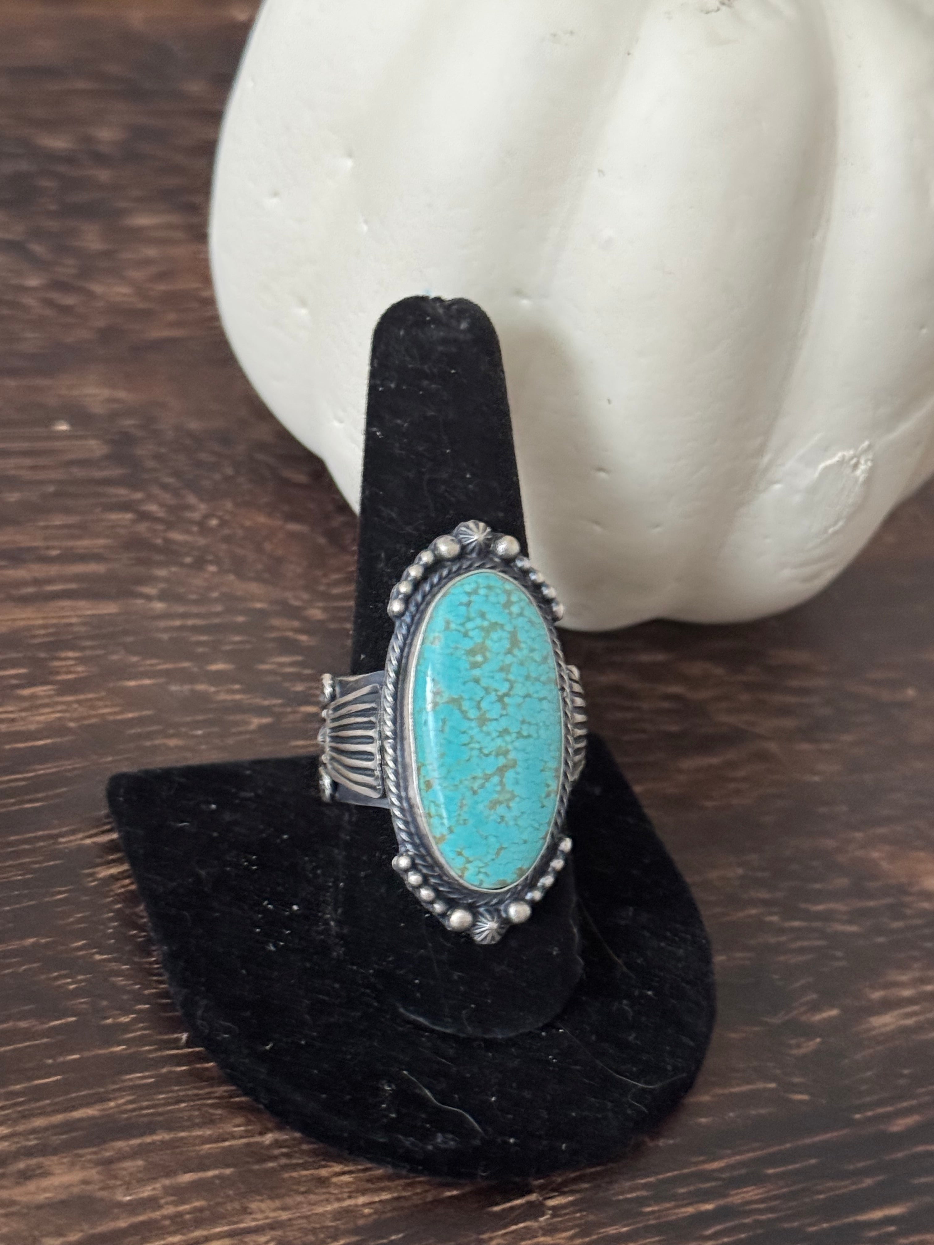 Sheila Tso #8 Turquoise Sterling Silver Ring Size 9.75